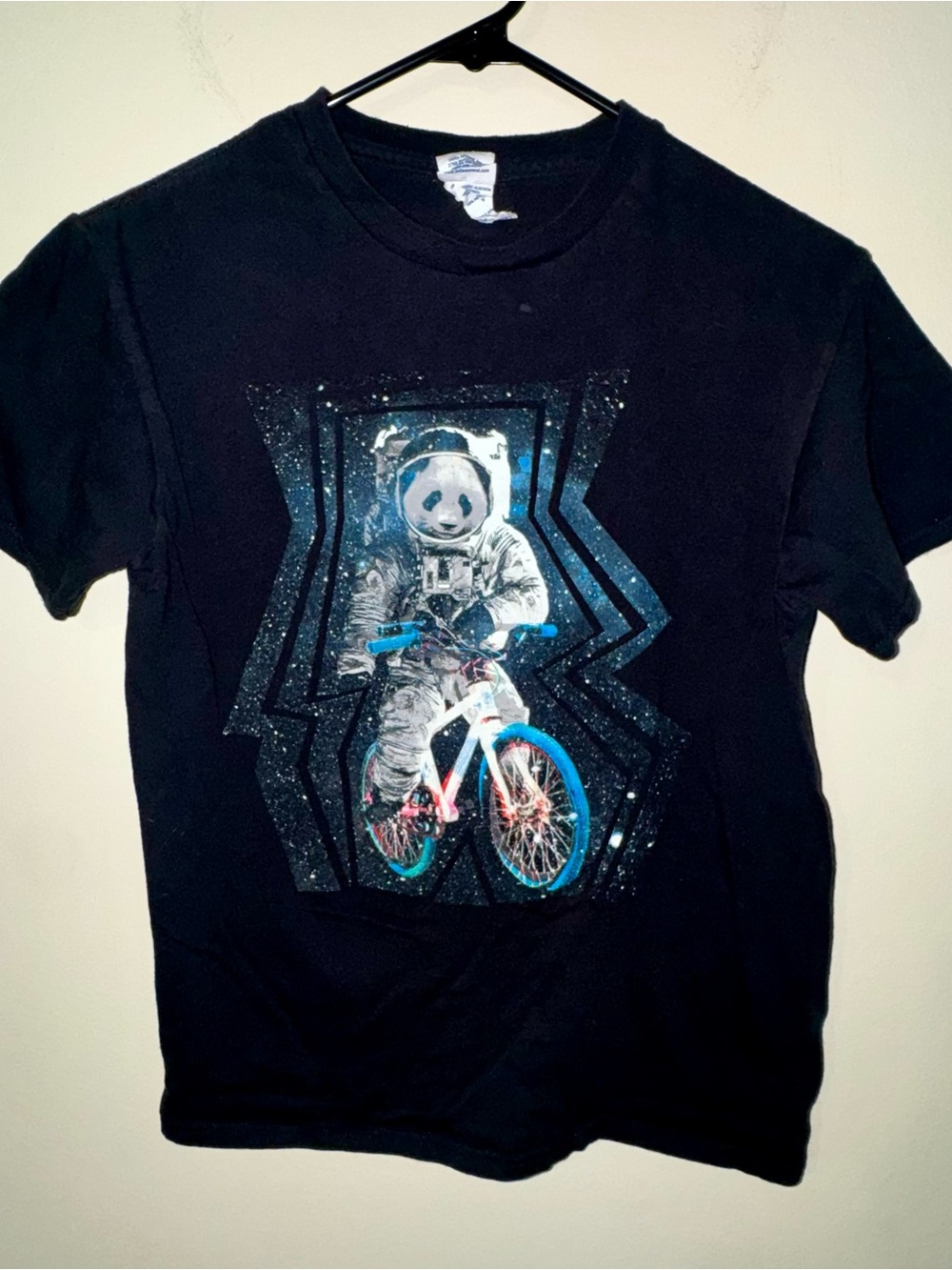 Black Graphic Tee / Panda 🐼 Astronaut 🚀 on a Bicycle 🚲
